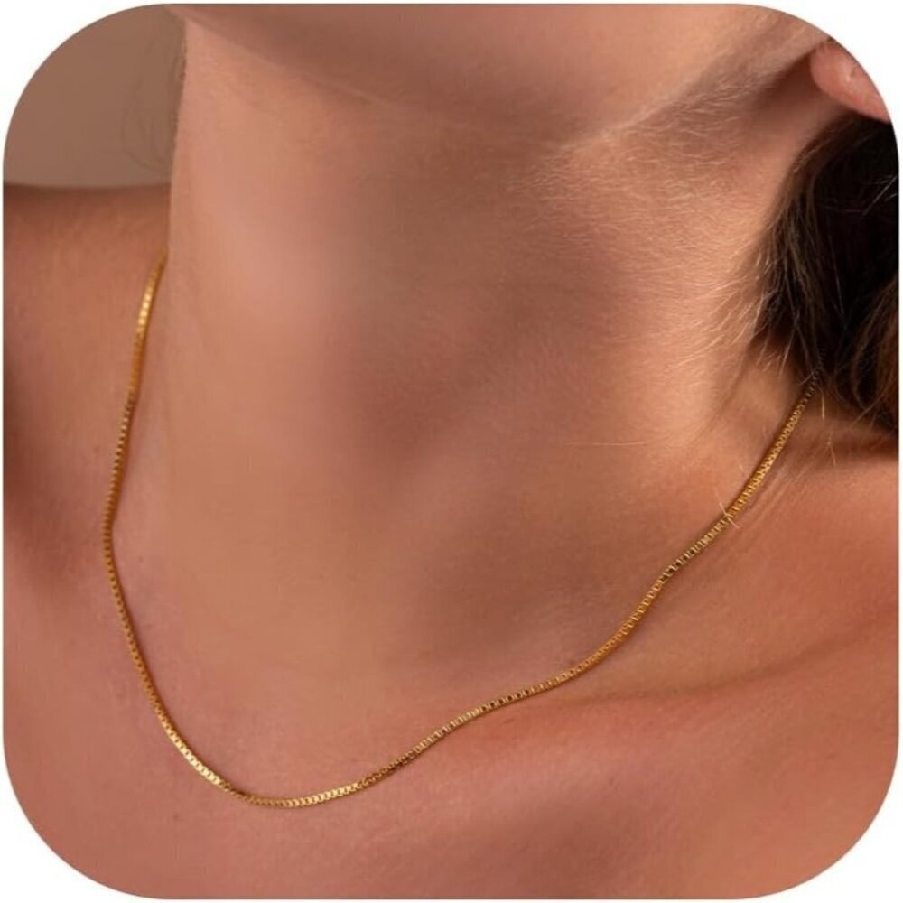 14K Gold Box Chain Plated 925 Silver Chain Necklace 14-20" Dainty Choker Women